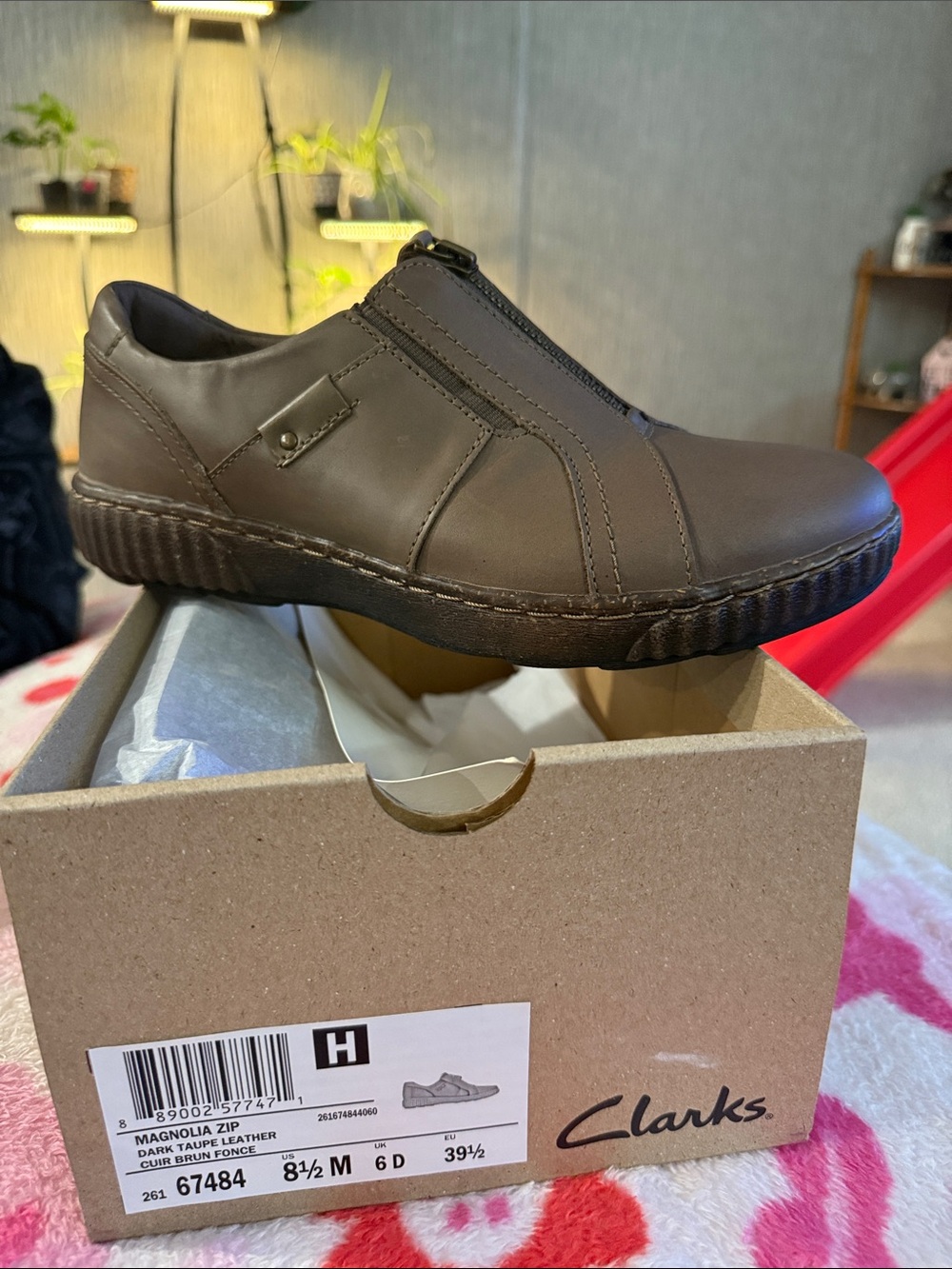 Women’s Clarks Dark Taupe Leather Magnolia Zip Slip-On Loafer